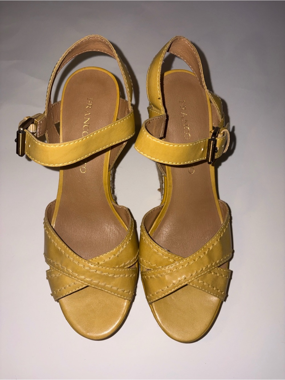 Franco Sarto Yellow Leather Crisscross Slingback Sandals